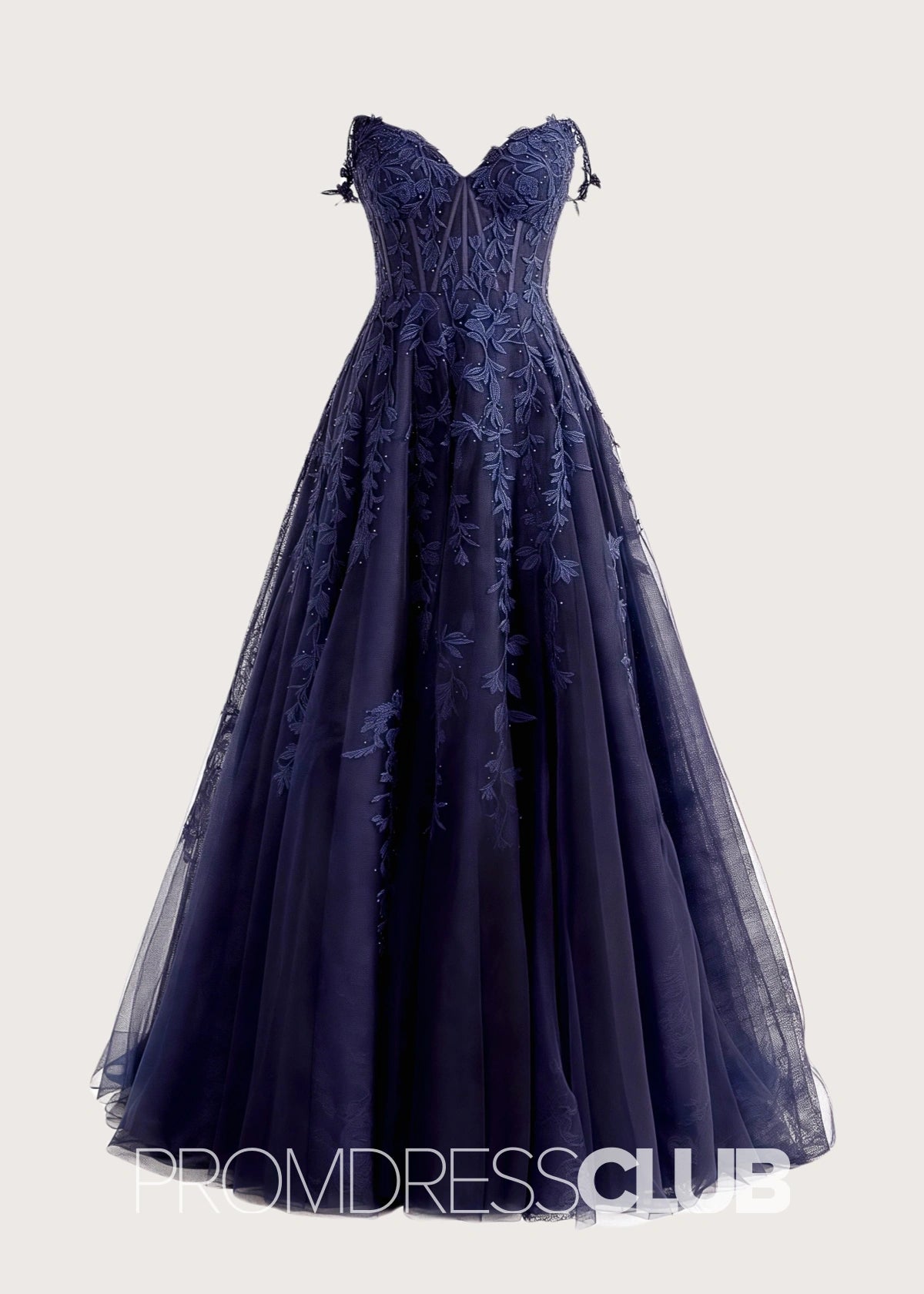 Sara |Navy Blue Long Prom Dresses With A - line Sweetheart Lace Tulle Slit - Navy Blue - PromDressClub