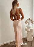 Sarah | Sheath Column Tie - Back Blush Chiffon Long Bridesmaid Dress - Blush - PROMDRESS Club