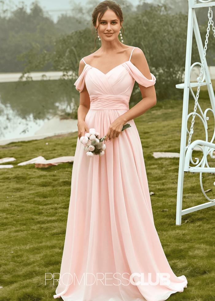 Setlla | A Line Corset Light Pink Chiffon Maxi Bridesmaid Dress - Price #price_variant_lowest# - Light Pink - PromDressClub