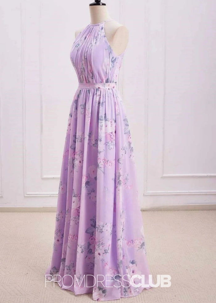 Sherry | A Line Lavender Floral Print Chiffon Maxi Bridesmaid Dress - Price #price_variant_lowest# - Lavender Floral - PromDressClub