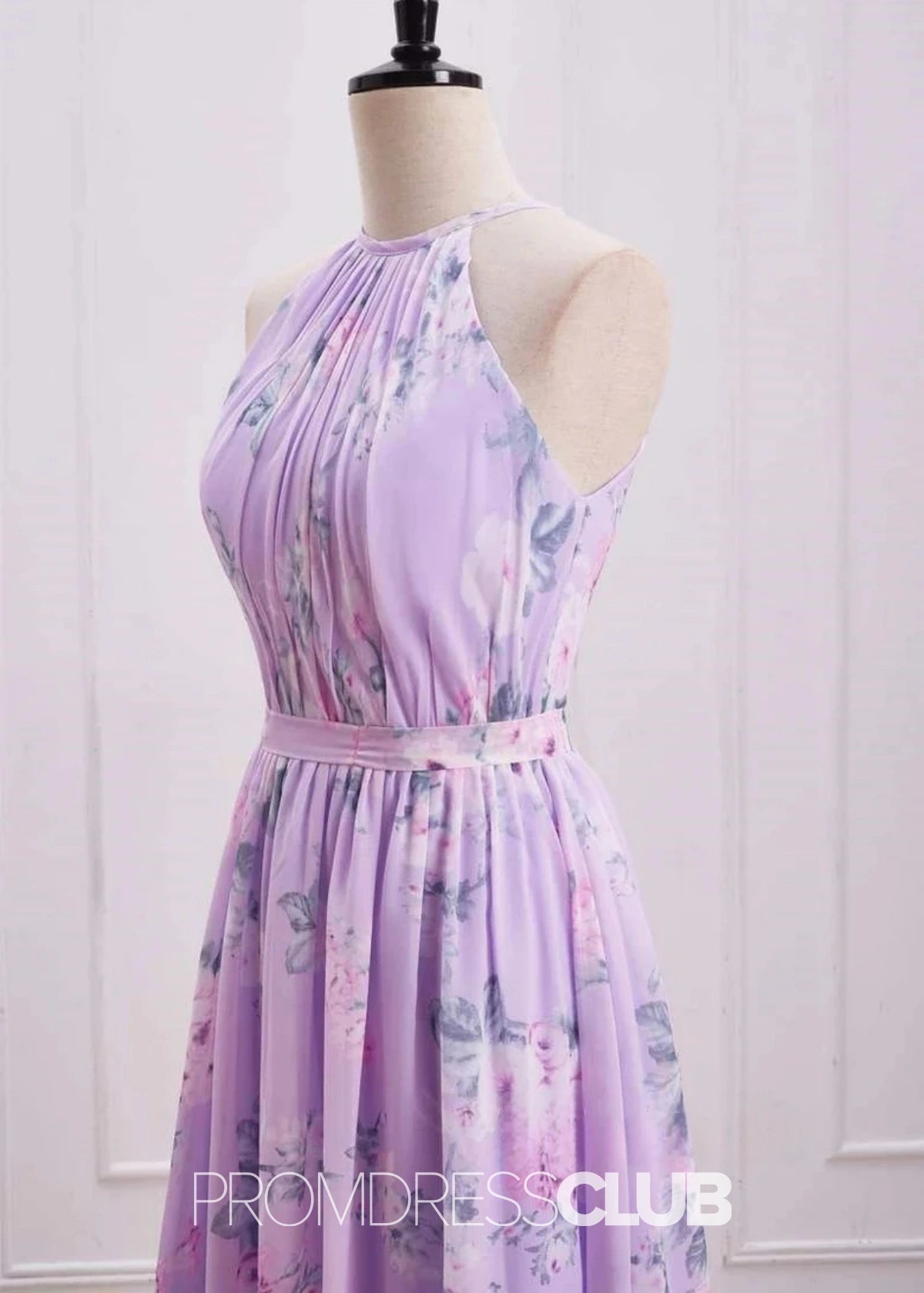 Sherry | A Line Lavender Floral Print Chiffon Maxi Bridesmaid Dress - Lavender Floral - PROMDRESS Club