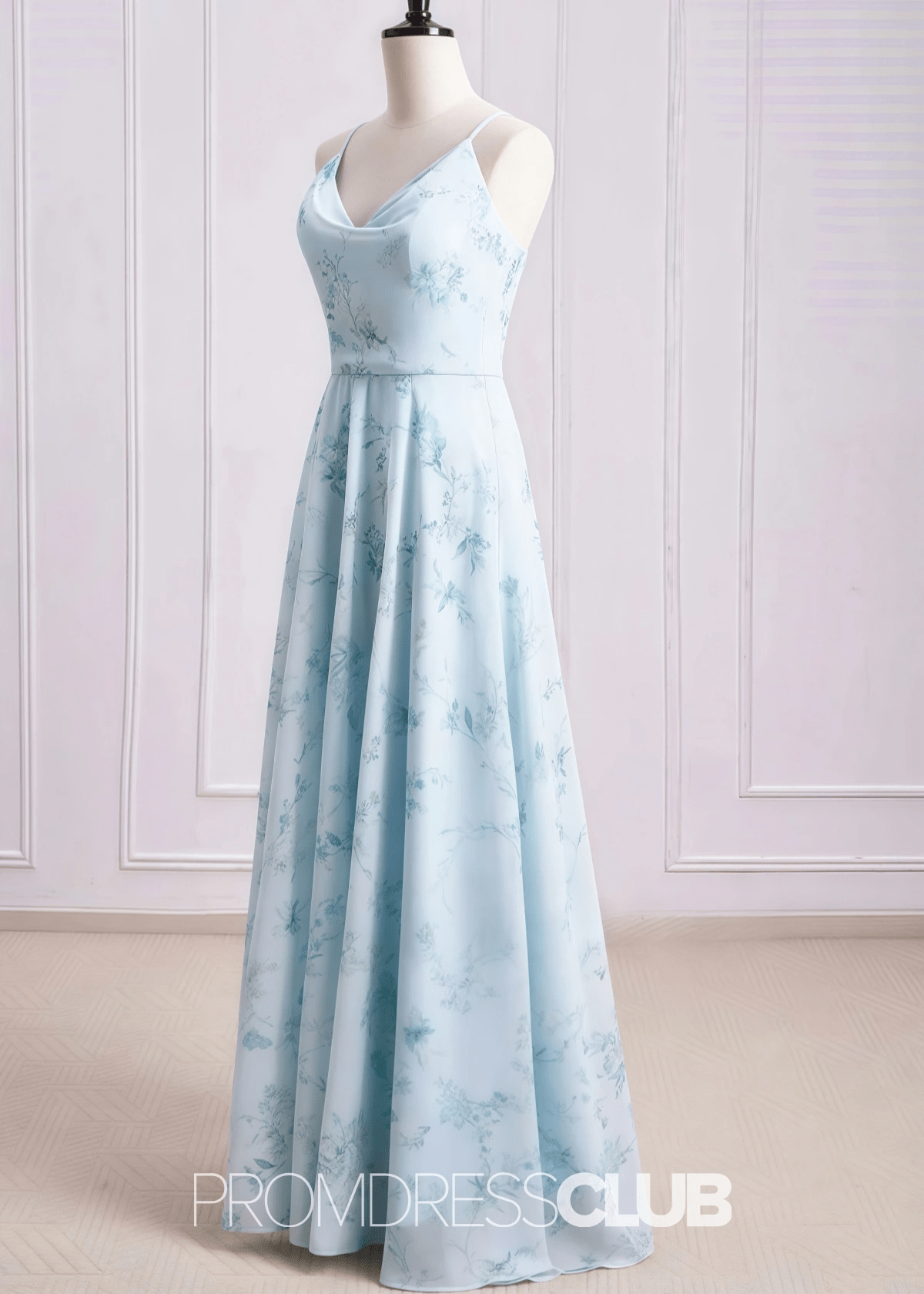 Sibyl | A Line Light Green Floral Print Chiffon Long Bridesmaid Dress - Price #price_variant_lowest# - Light Green Floral - PromDressClub