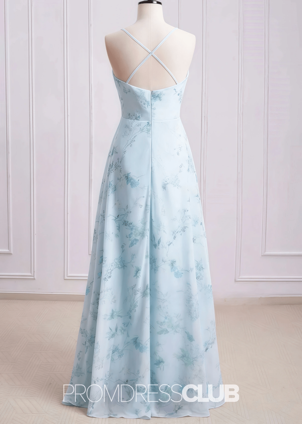 Sibyl | A Line Light Green Floral Print Chiffon Long Bridesmaid Dress - Price #price_variant_lowest# - Light Green Floral - PromDressClub