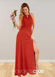 Stacey | Rust Brown A Line Chiffon Maxi Bridesmaid Dress with Slit - Rust - PROMDRESS Club