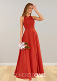 Stacey | Rust Brown A Line Chiffon Maxi Bridesmaid Dress with Slit - Rust - PROMDRESS Club