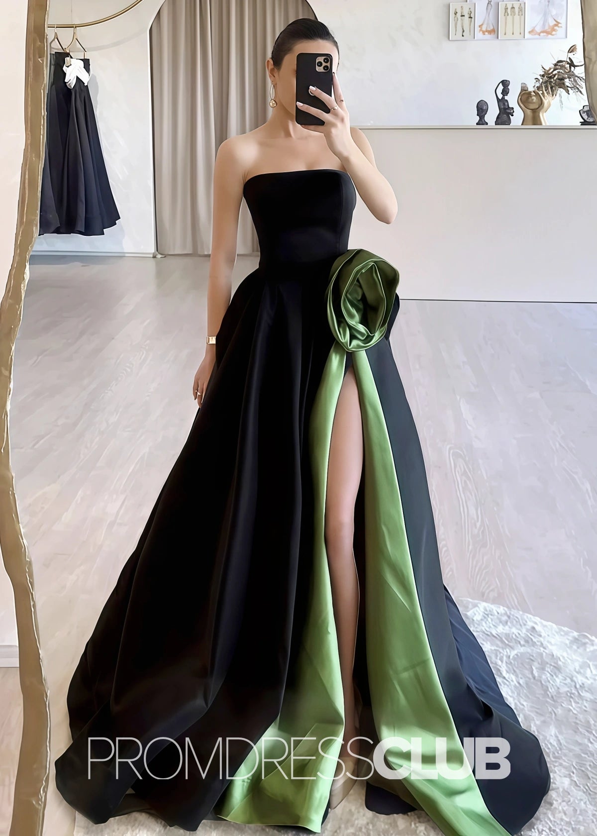 Strapless Long Black Prom Dress - Emerald Green - PROMDRESS Club