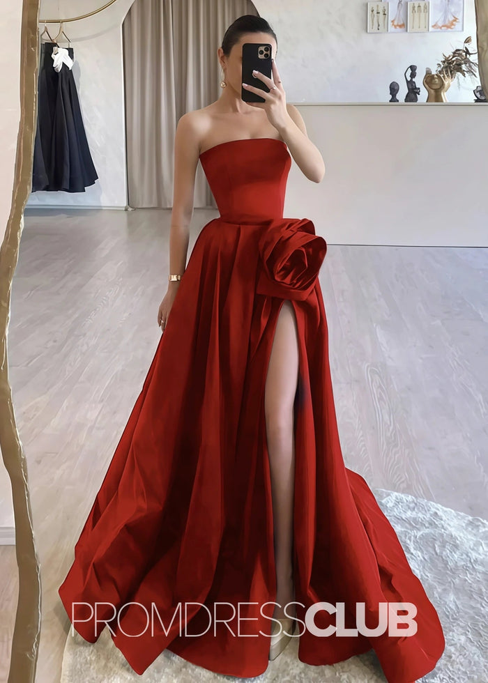 Harriet | Strapless Long Black Prom Dress - Red - PromDressClub