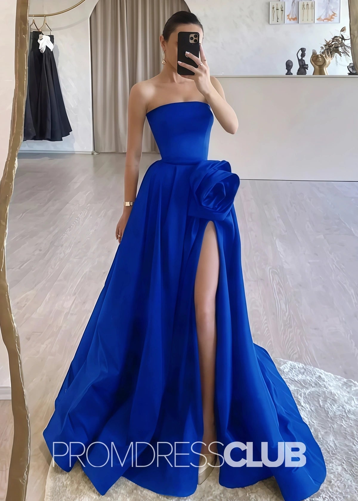 Strapless Long Black Prom Dress - Royal Blue - PROMDRESS Club