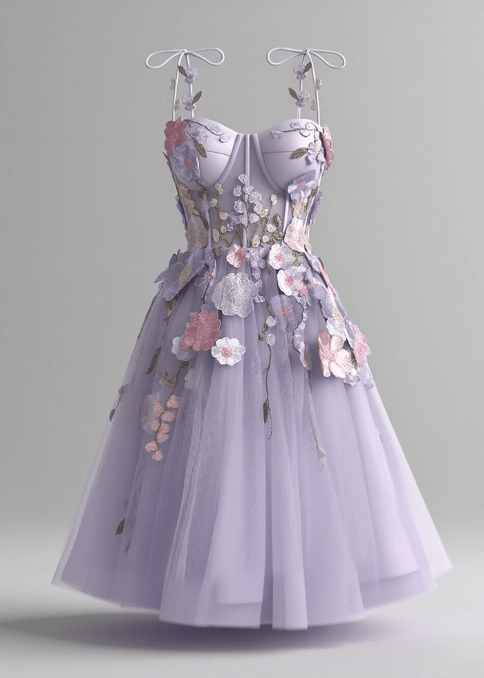 Stunning Grace Lavender Homecoming Dress with Flowers For Magical Dance Moments - Lavender Floral - PromDressClub