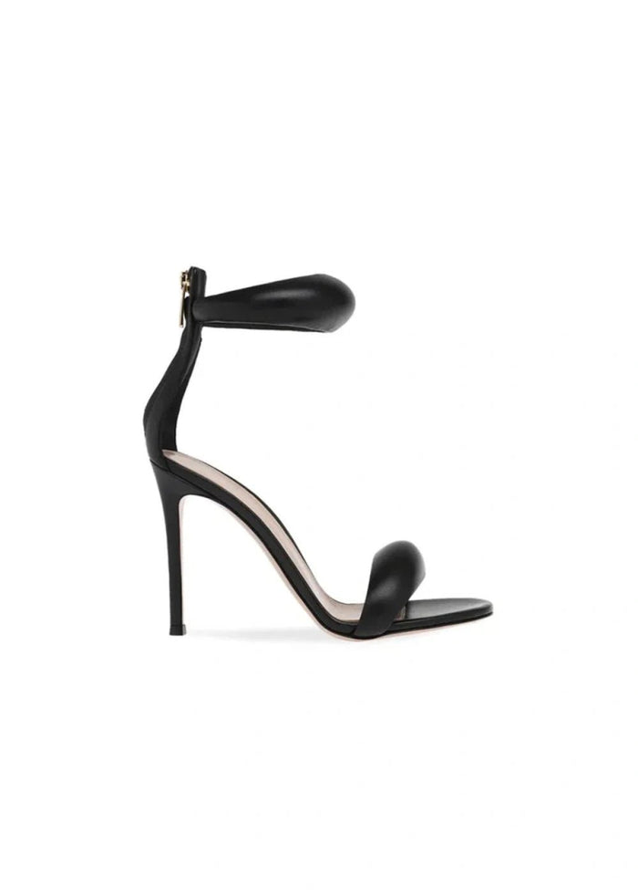 Stylish Black and Gold Leather High Heels & Versatile Gold Sandals Heels with Ankle Strap Open Toe for Every Fashion Moment - Black - PromDressClub