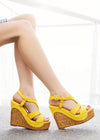 Stylish Black Platform Wedge Sandals & Versatile Peep Toe High Heels for Every Event Color Yellow