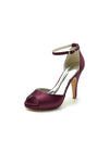 Stylish Navy Blue Satin High Heels Metallic Open Toe – Elevate Your Look with Stunning Colors! Color Burgundy