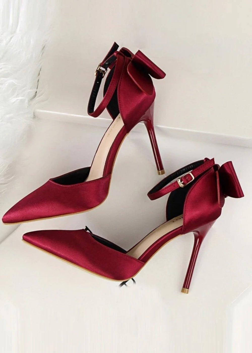 Stylish Pink Satin Prom Heels – Perfect Pointed Toe High Heels for Elegant Occasions - Burgundy - PromDressClub