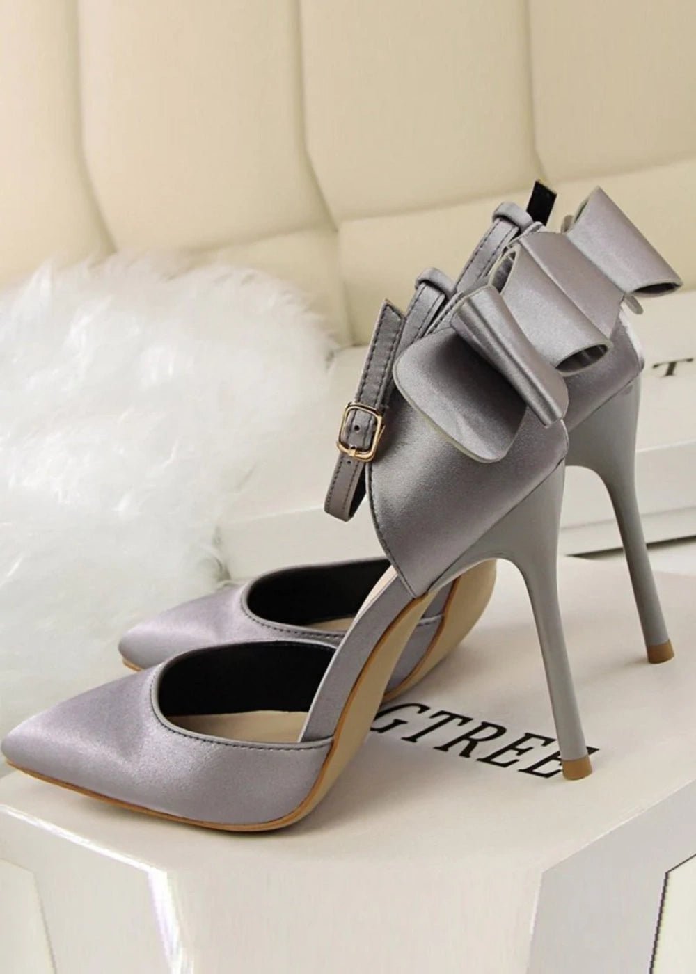 Stylish Pink Satin Prom Heels – Perfect Pointed Toe High Heels for Elegant Occasions - Grey - PromDressClub