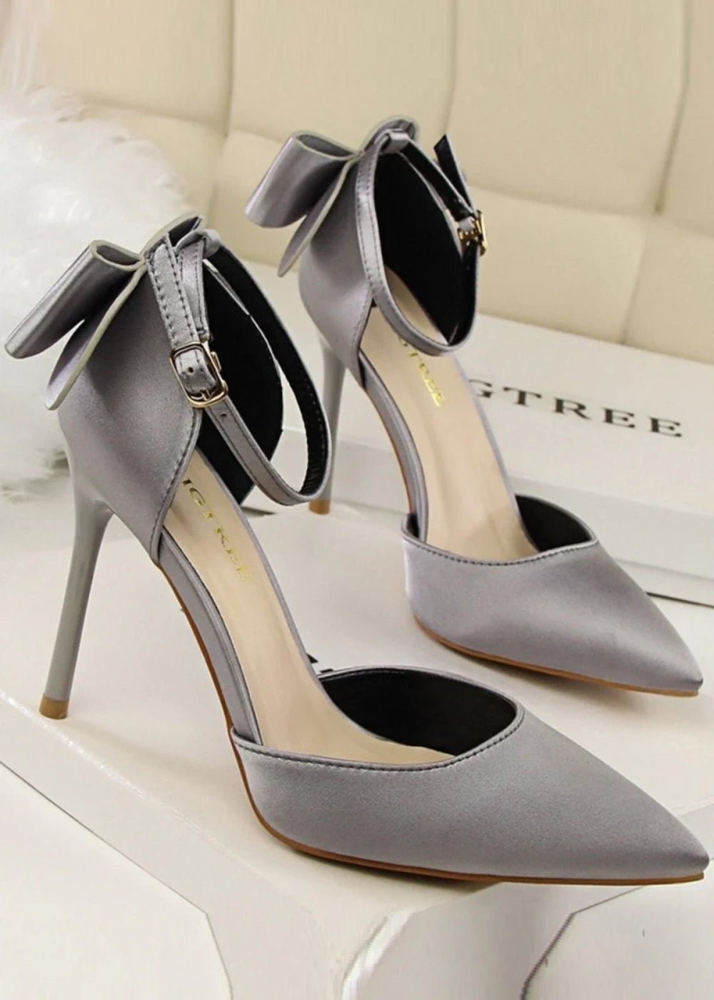 Stylish Pink Satin Prom Heels – Perfect Pointed Toe High Heels for Elegant Occasions - Grey - PromDressClub