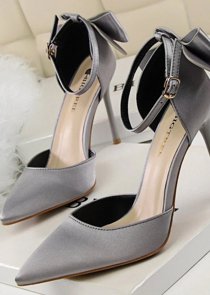 Stylish Pink Satin Prom Heels – Perfect Pointed Toe High Heels for Elegant Occasions - Grey - PromDressClub