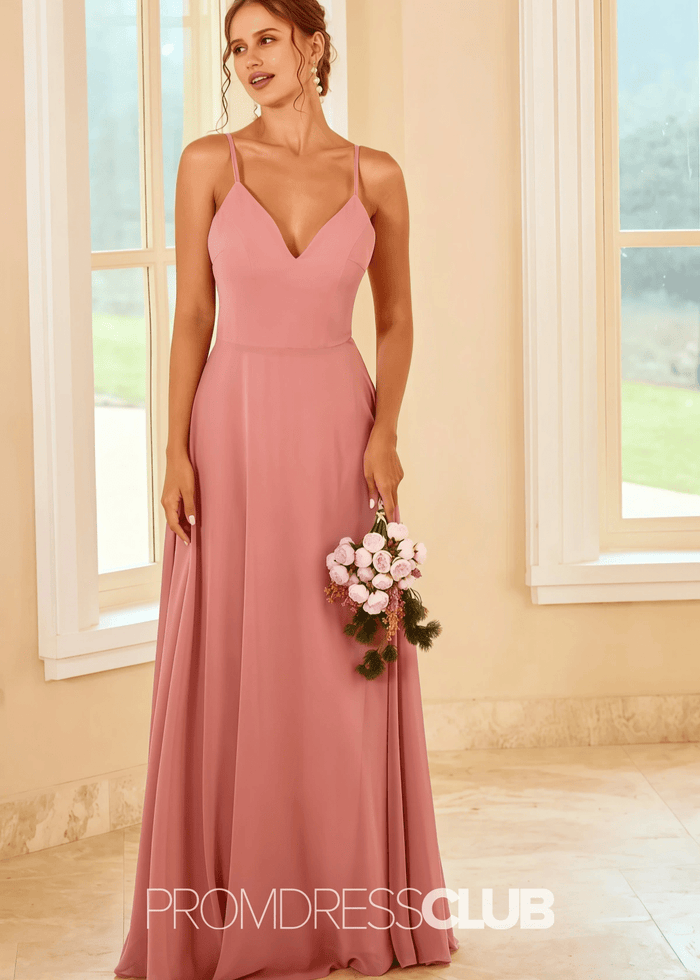 Suzanne | A Line Blush Chiffon Maxi Bridesmaid Dress - Price #price_variant_lowest# - Blush - PromDressClub