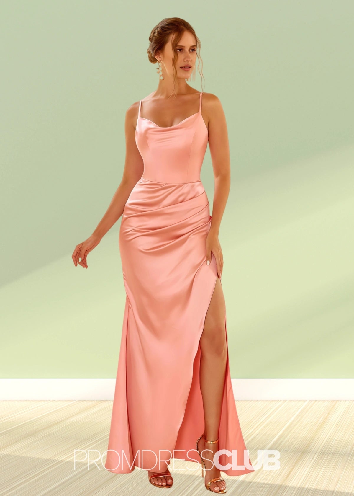 Tabitha | Sheath Column Blue Satin Long Bridesmaid Dress with Slit - Pink - PROMDRESS Club