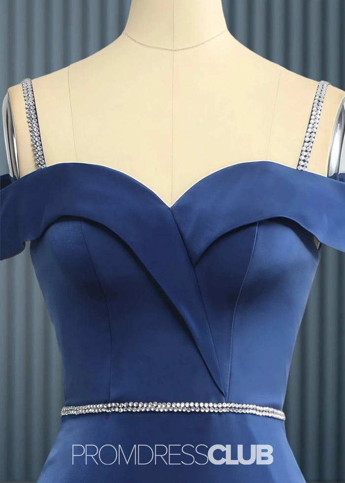 Tess | Mermaid Beading Lavender Satin Long Bridesmaid Dress with Split - Price #price_variant_lowest# - Navy Blue - PromDressClub