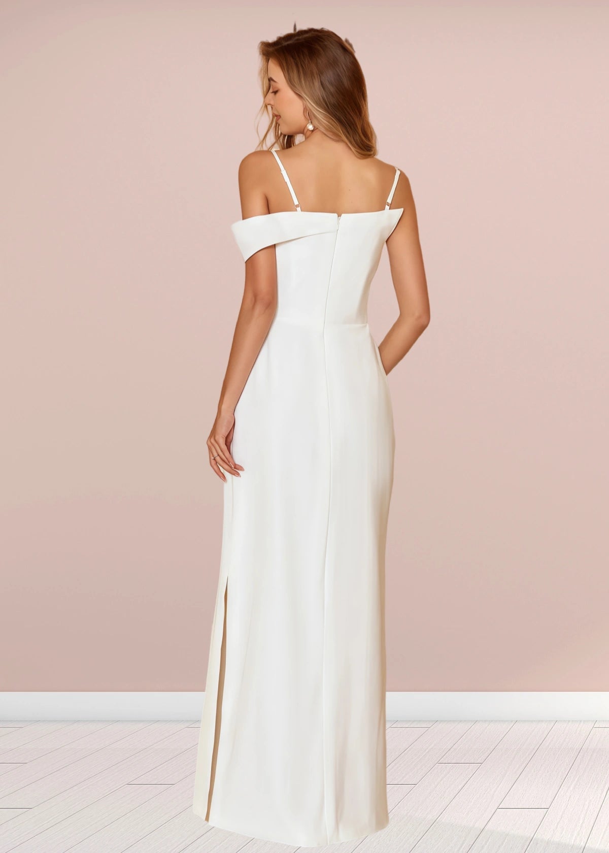 Tracy | Sheath Column Asymmetric White Satin Long Bridesmaid Dress - White - PROMDRESS Club