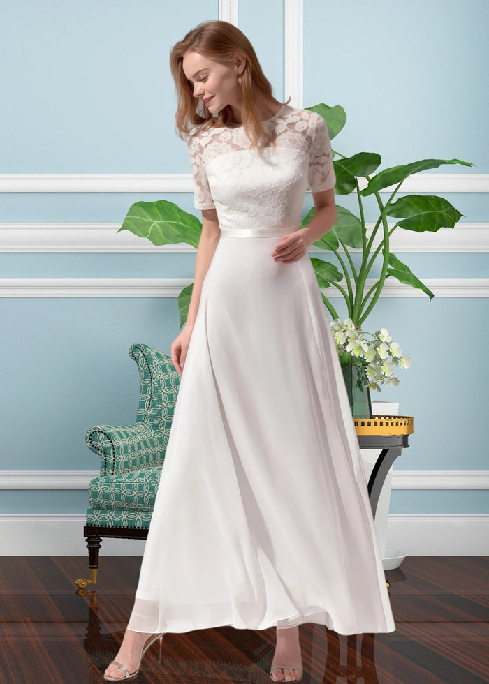 Truda | A Line Corset Lace Embroider White Chiffon Midi Formal Dress - Price #price_variant_lowest# - White - PromDressClub