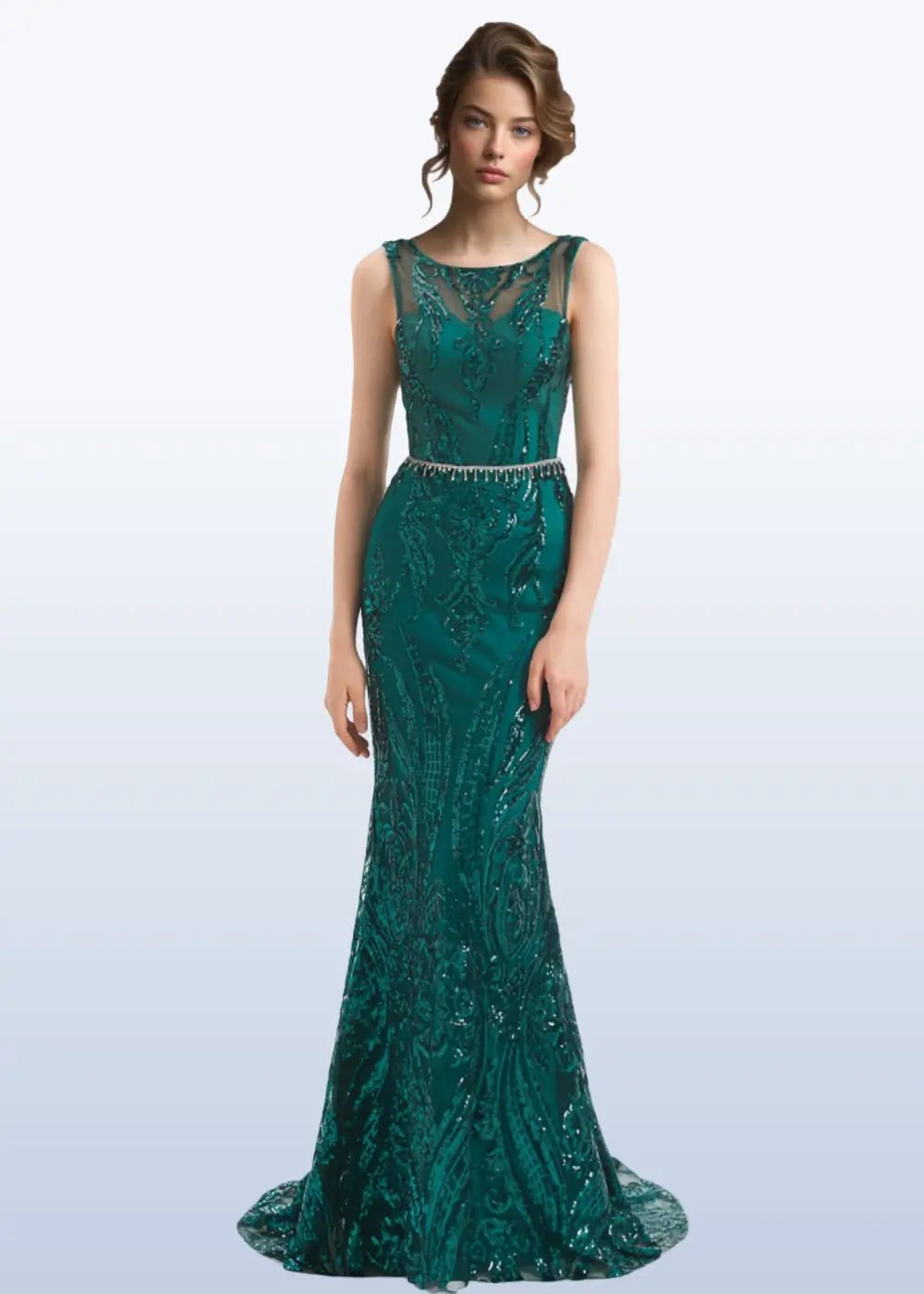 Hedy |Trumpet/Mermaid Pattern Sleeveless Dark Green Lace Long Prom Dresses With Belt - Dark Green - US0 - PromDressClub