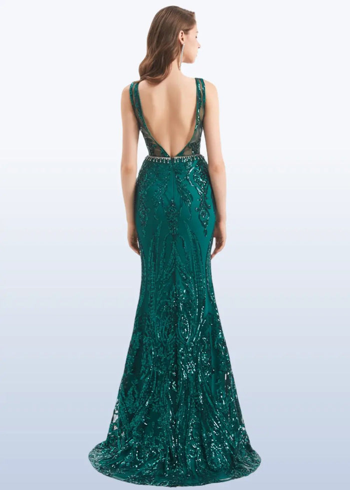Hedy | Dark Green Mermaid High Neck Corset Prom Dress With Belt - Dark Green - PromDressClub