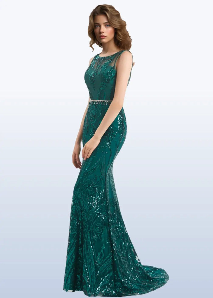 Hedy | Dark Green Mermaid High Neck Corset Prom Dress With Belt - Dark Green - PromDressClub