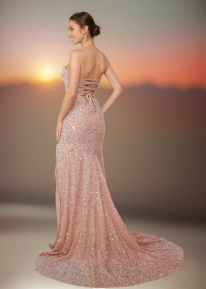 Wallis | Light Pink Mermaid Strapless Sweetheart Neck Prom Dress with Slit and Train - Light Pink - PromDressClub