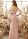 Valentina | Sheath Column Elegant Ruffles Blush Chiffon Maxi Bridesmaid Dress - Blush - PROMDRESS Club