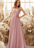 Venus | Blush Chiffon A Line Long Birdesmaid Dress with Spaghetti Straps - Blush - PROMDRESS Club