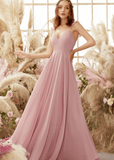 Venus | Blush Chiffon A Line Long Birdesmaid Dress with Spaghetti Straps - Blush - PROMDRESS Club