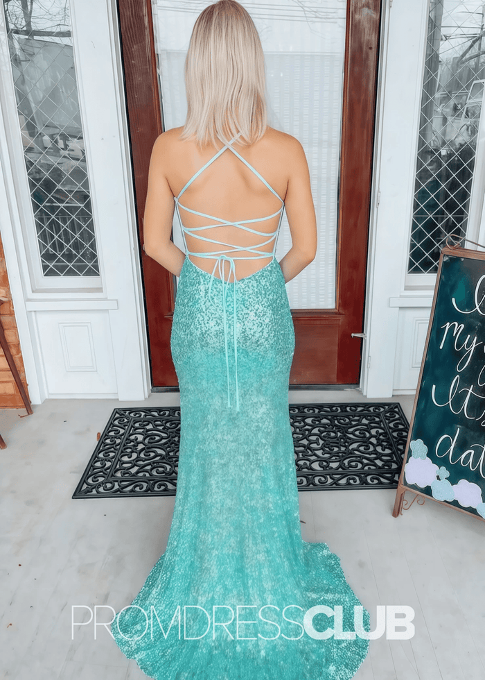 Venus | Green Dresses Prom Long Mermaid With Sequin Lace - Up Back - Green - PromDressClub