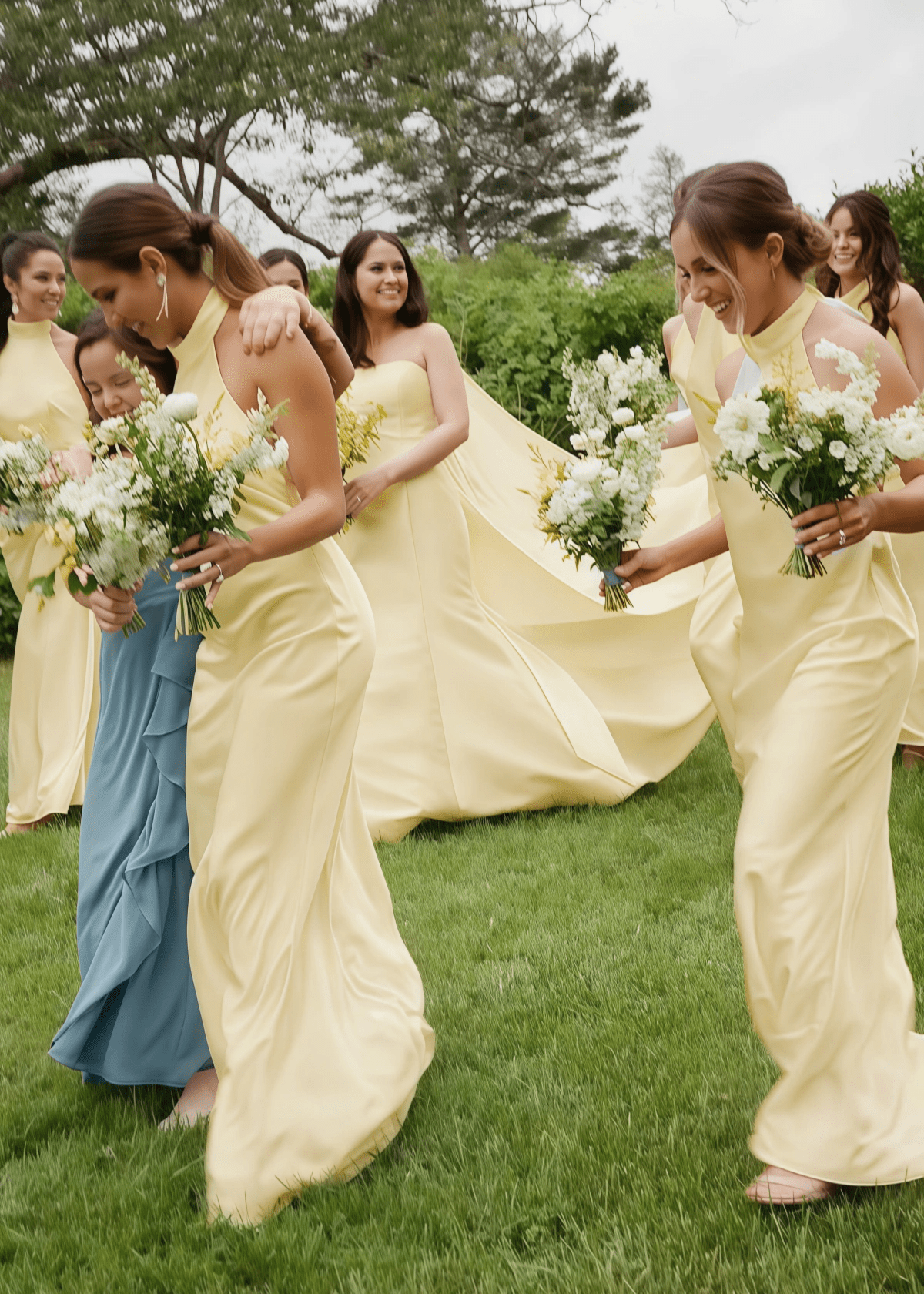 Vicky | Simple Sheath White Silk Satin Maxi Bridesmaid Dress with Backless and Halter - Yellow - PROMDRESS Club