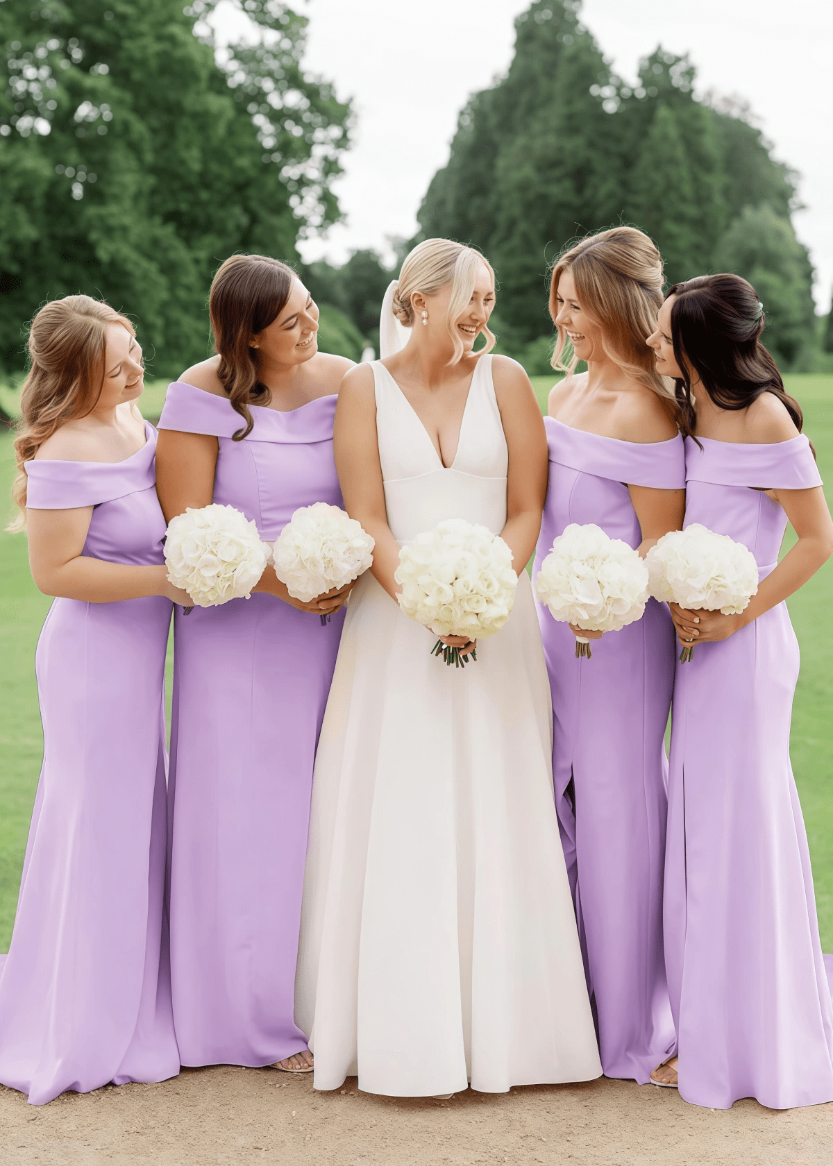 Victoria | Exquisite Sheath Light Pink Satin Maxi Bridesmaid Dress with Slit and Off the Shoulder - Lavender - PROMDRESS Club