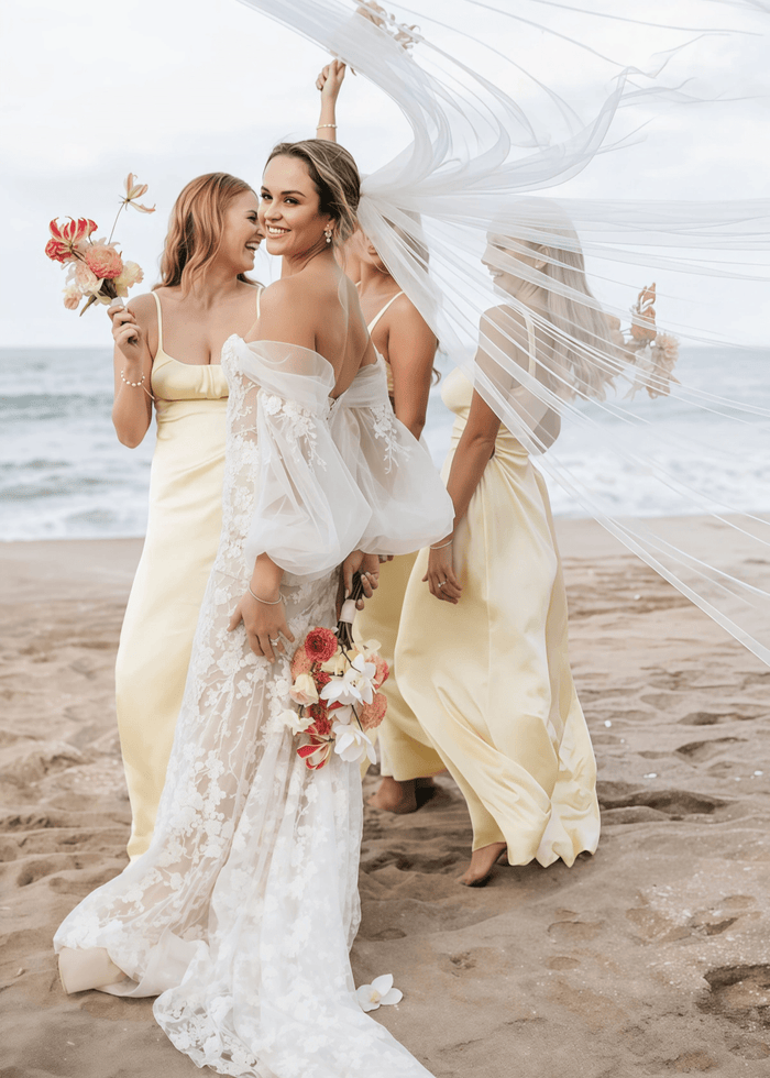 Violet | Simple Sheath Cutout Yellow Satin Maxi Bridesmaid Dress with Spaghetti Straps and Cowl Neck - Price #price_variant_lowest# - Yellow - PromDressClub