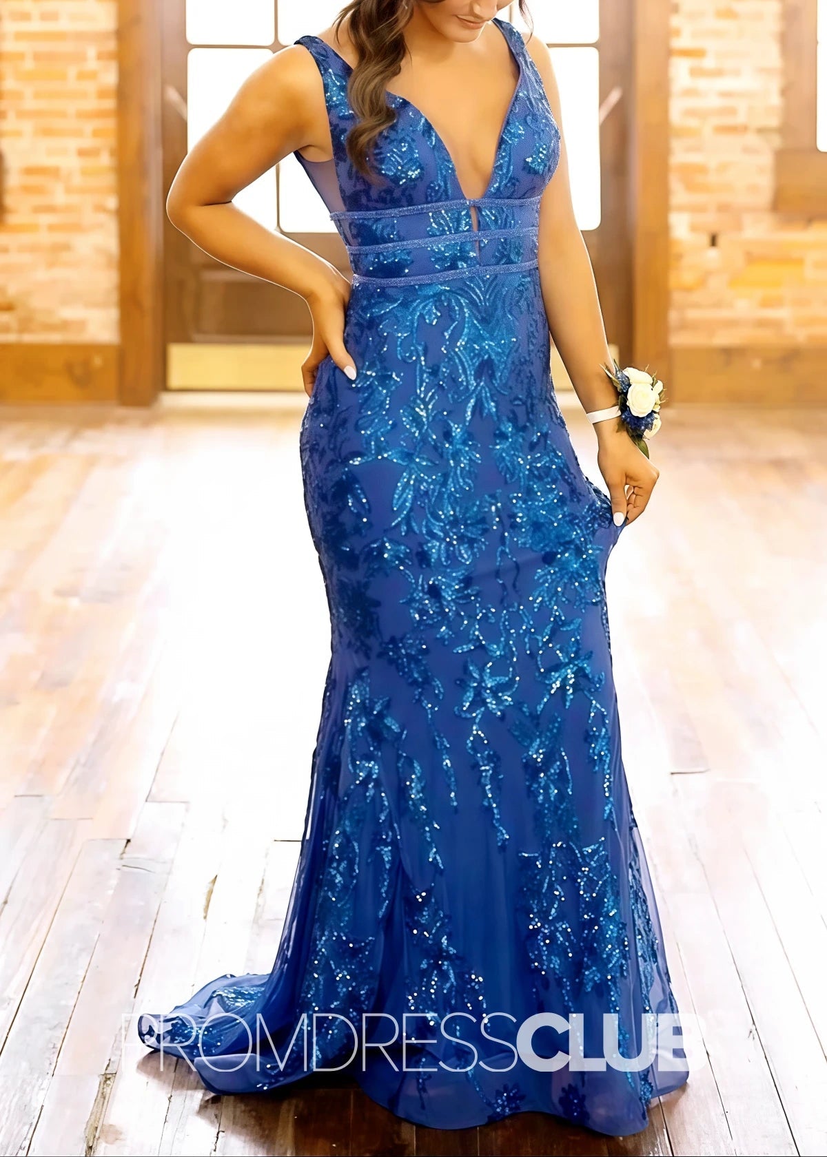 Wanda |Prom Dresses Royal Blue Long Mermaid V Neck Sequins - Royal Blue - PromDressClub