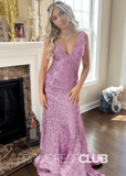 Yedda |Lilac Prom Dresses Long Mermaid Sequins V - Neck - Lilac - PromDressClub