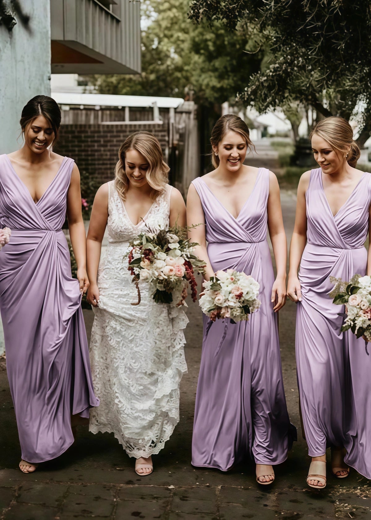 Yvonne | Amazing Pleated Pink Chiffon Maxi Bridesmaid Dress with V - Neck and Sleeveless - Lavender - PROMDRESS Club